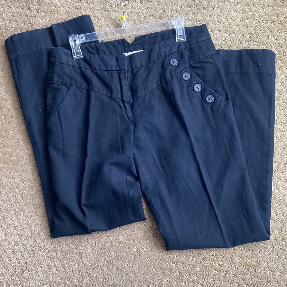 Elevenses (Anthropologie) black flare pants. Size 10. Zipper front with pockets.